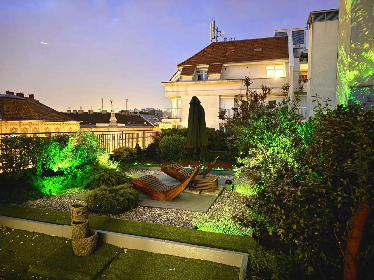 Private rooftop terrace of a professionally managed premium apartment in District VII, Budapest