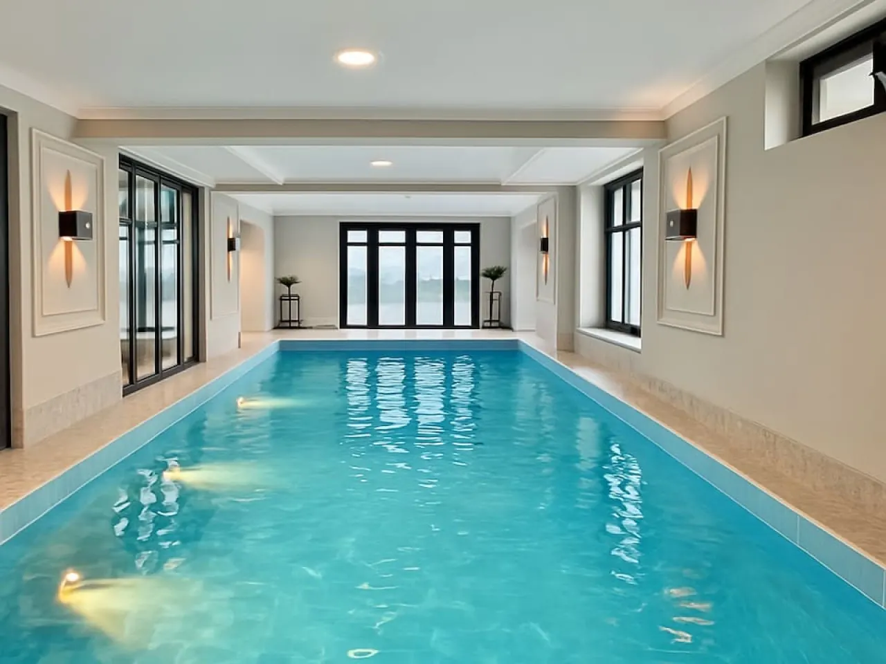 Indoor swimming pool in a professionally managed premium villa in Solymár, Hungary